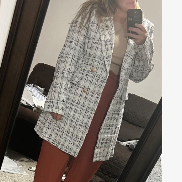 Classic Plaid Print Double Button Jacket Coat - Picture 7 of 10